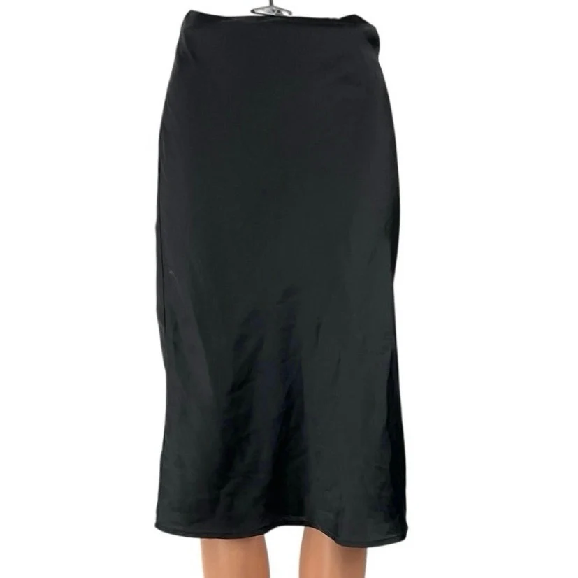 Hollister Women's Black Satin High Rise Midi Flare Straight Pencil Slip Skirt XS