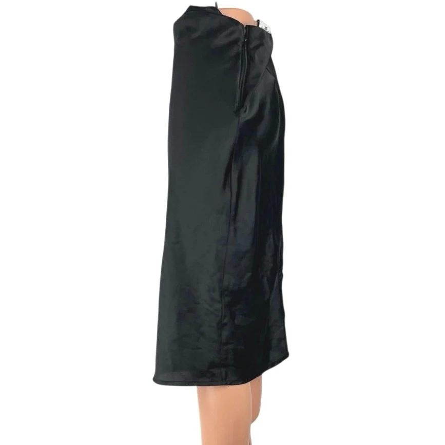 Hollister Women's Black Satin High Rise Midi Flare Straight Pencil Slip Skirt XS - Image 3