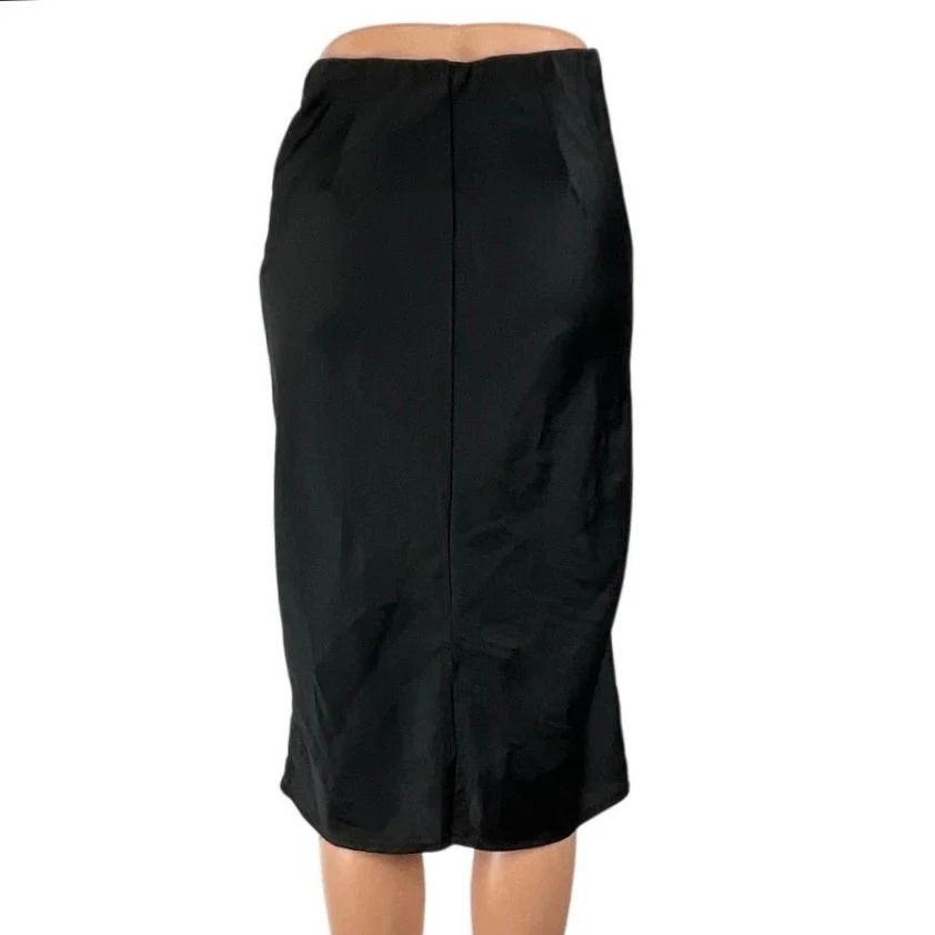 Hollister Women's Black Satin High Rise Midi Flare Straight Pencil Slip Skirt XS - Image 4