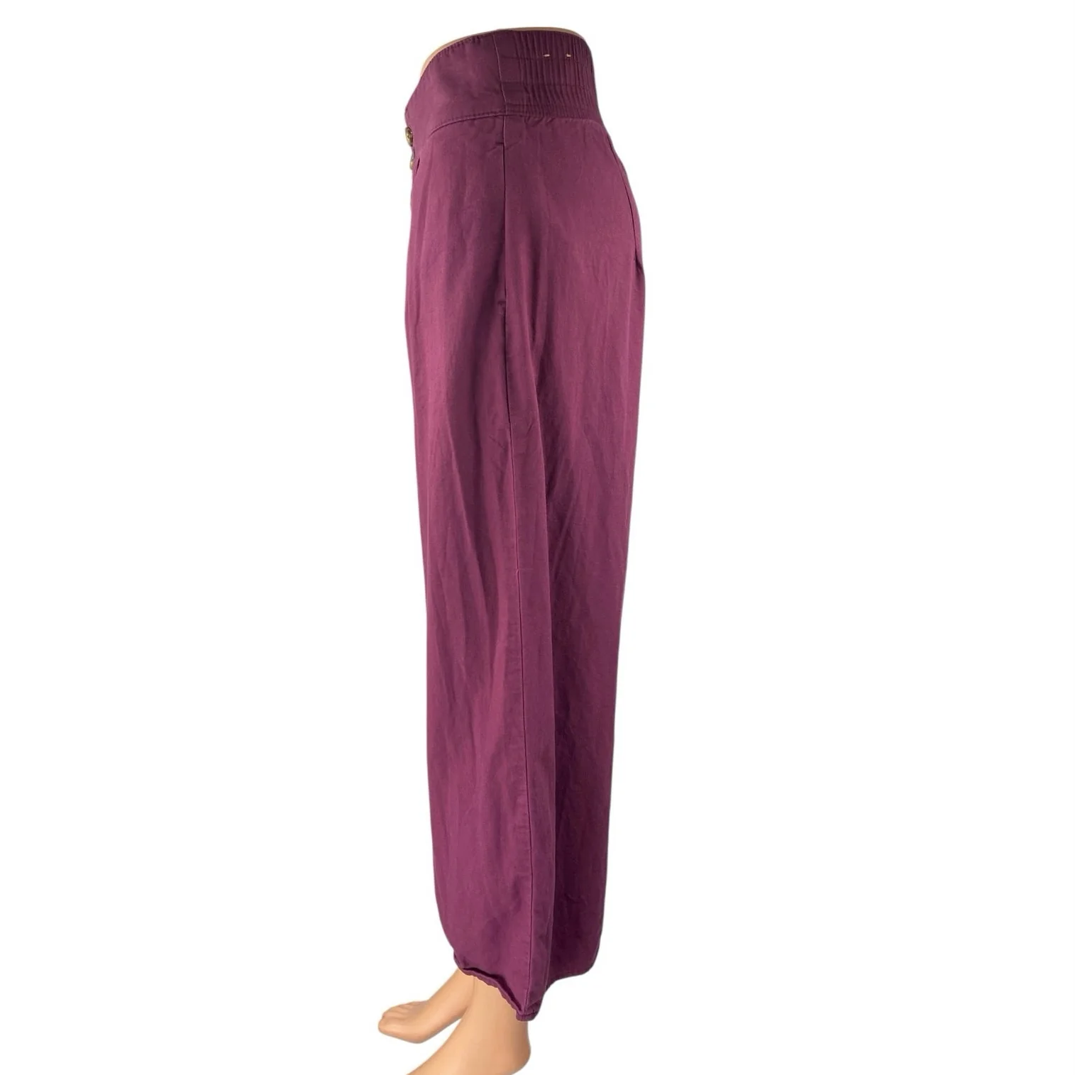 Hollister Womens Purple Pleated Button High Rise Baggy Wide Leg Trousers Pants S - Image 2