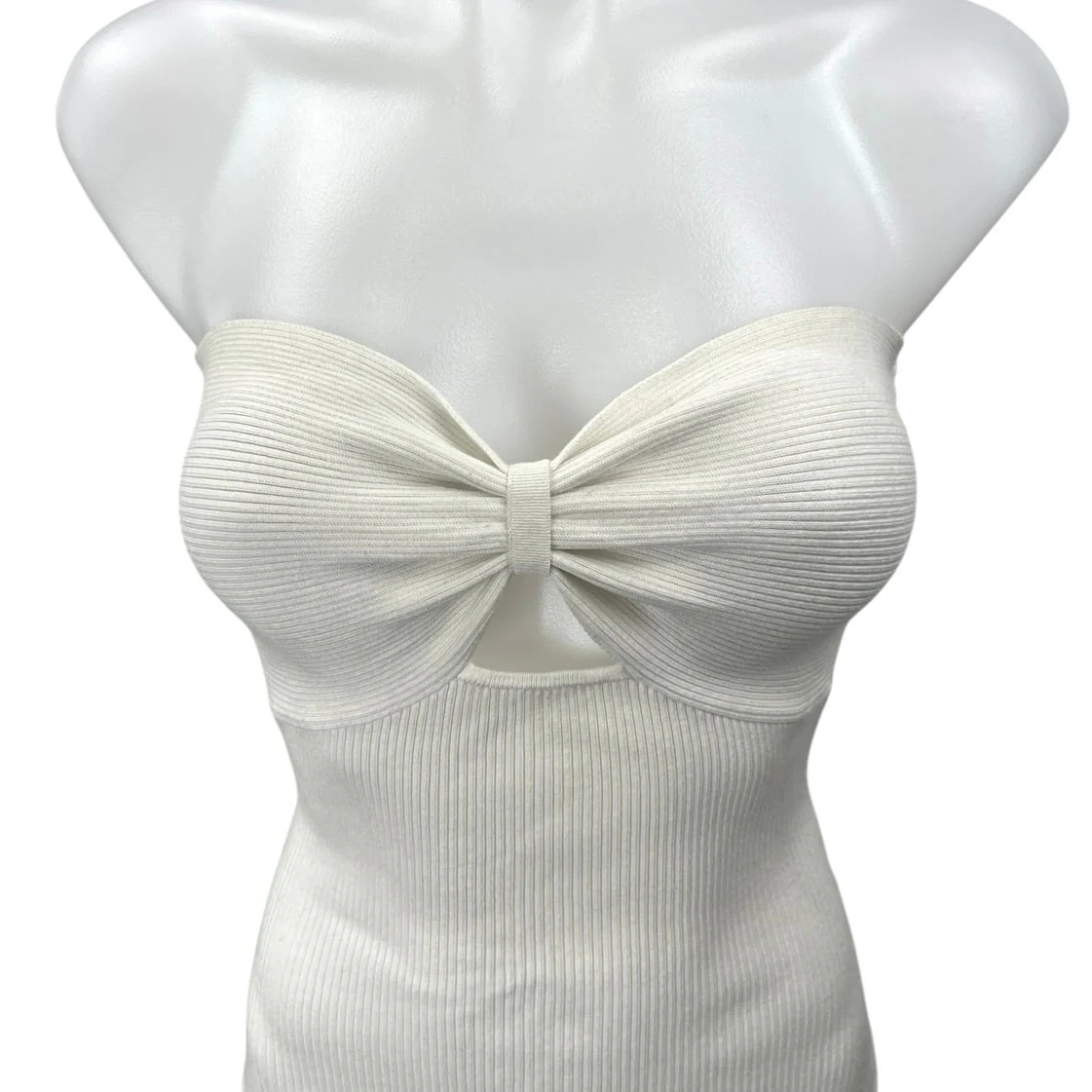 Honey Punch White Ribbed Knit Strapless Sweetheart Tube Bodysuit Top Size S - Image 3