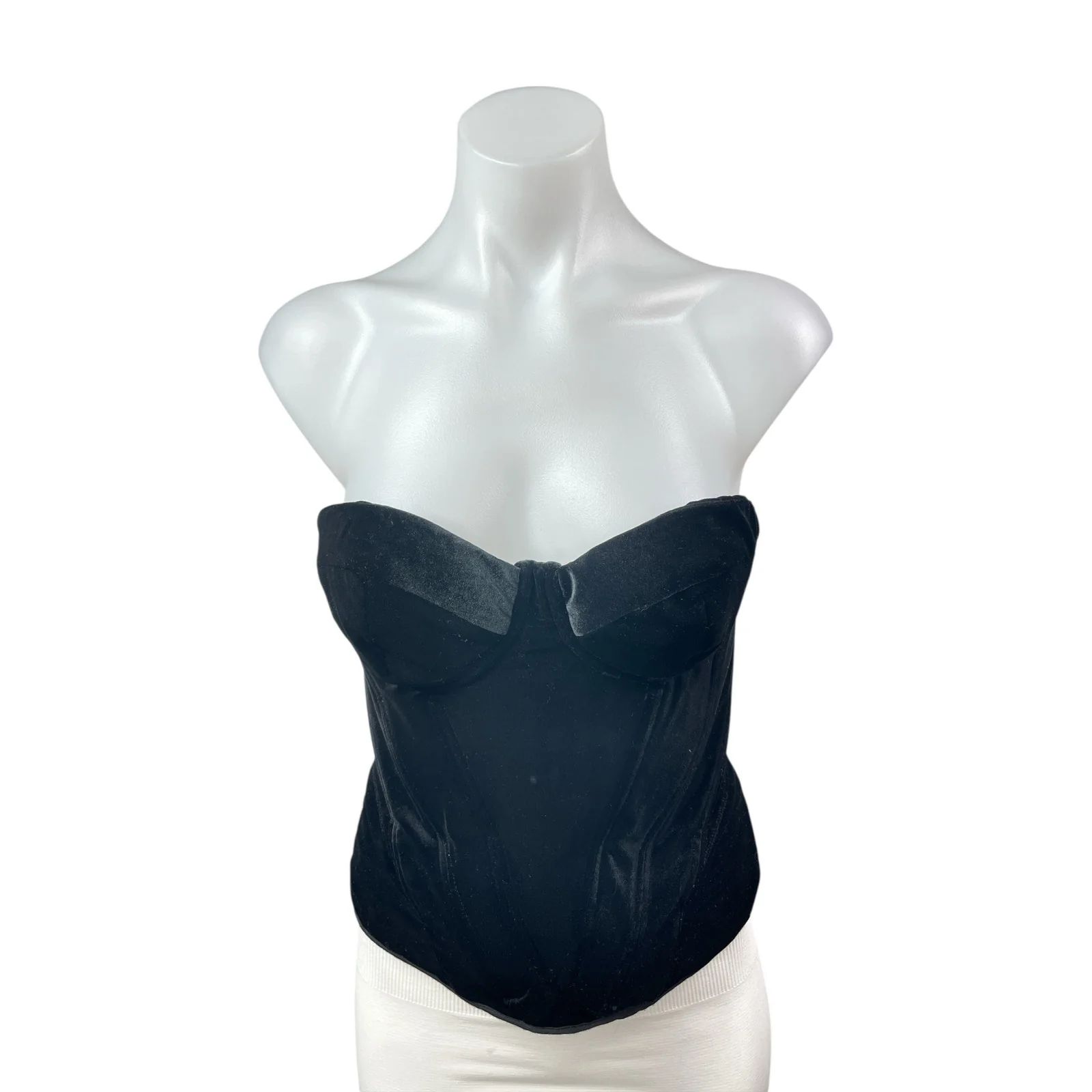 House of CB Black Velvet Velour Sweetheart Strapless Bustier Corset Top Size M