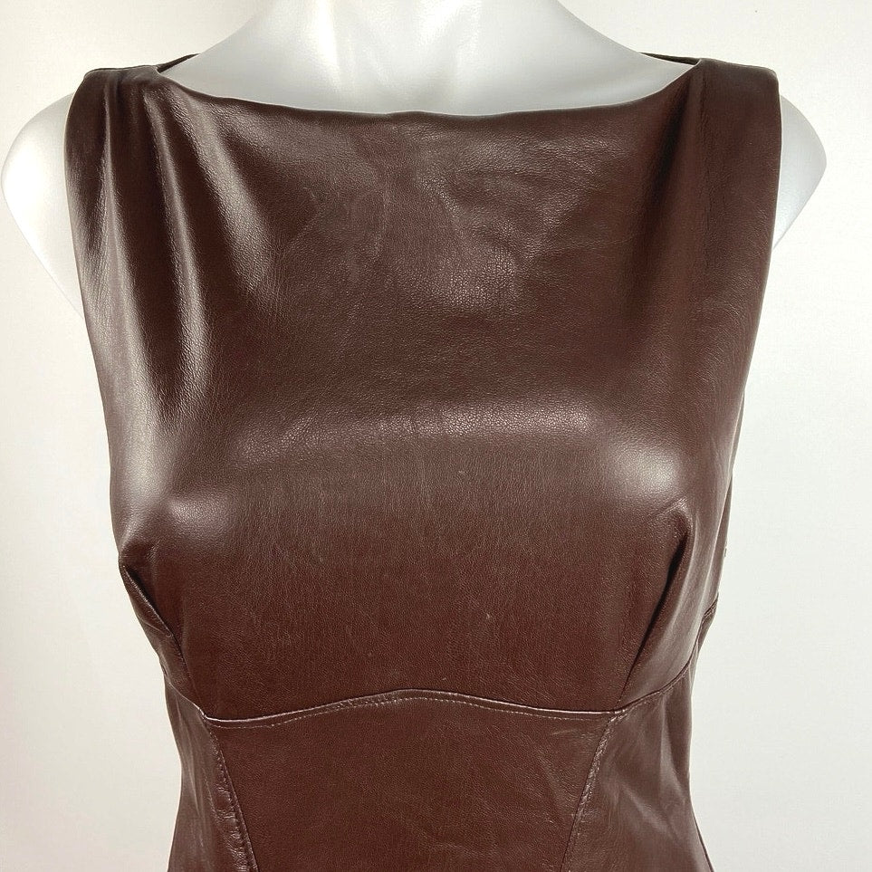 House of CB Brown Sahara Vegan Leather Sleeveless Back Slit Maxi Bodycon Dress M - Image 3