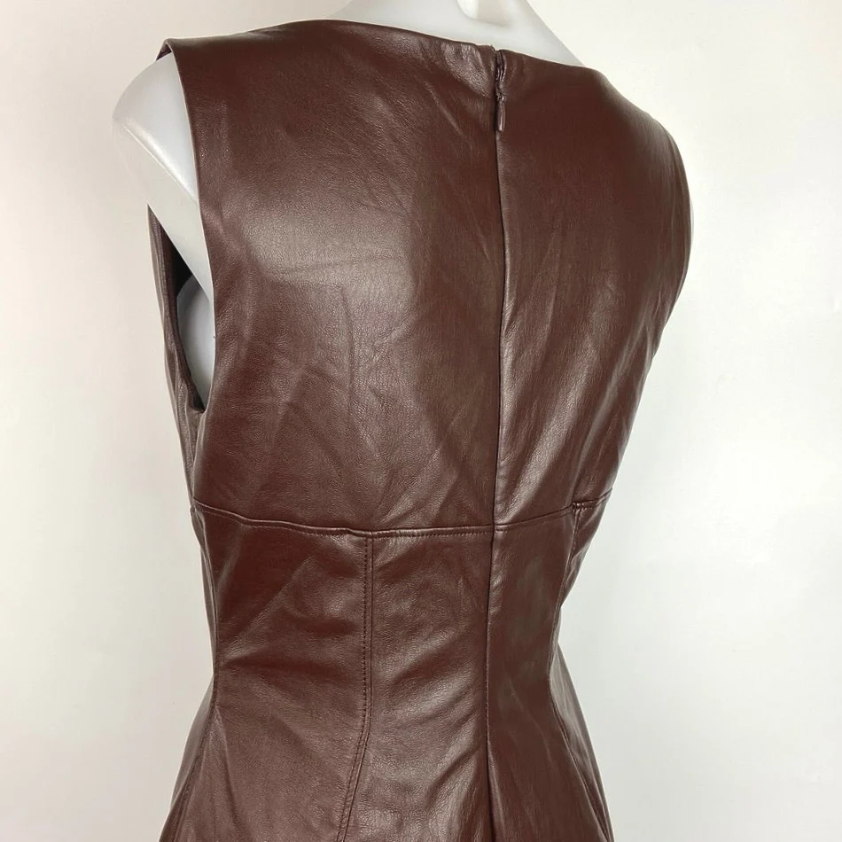 House of CB Brown Sahara Vegan Leather Sleeveless Back Slit Maxi Bodycon Dress M - Image 4