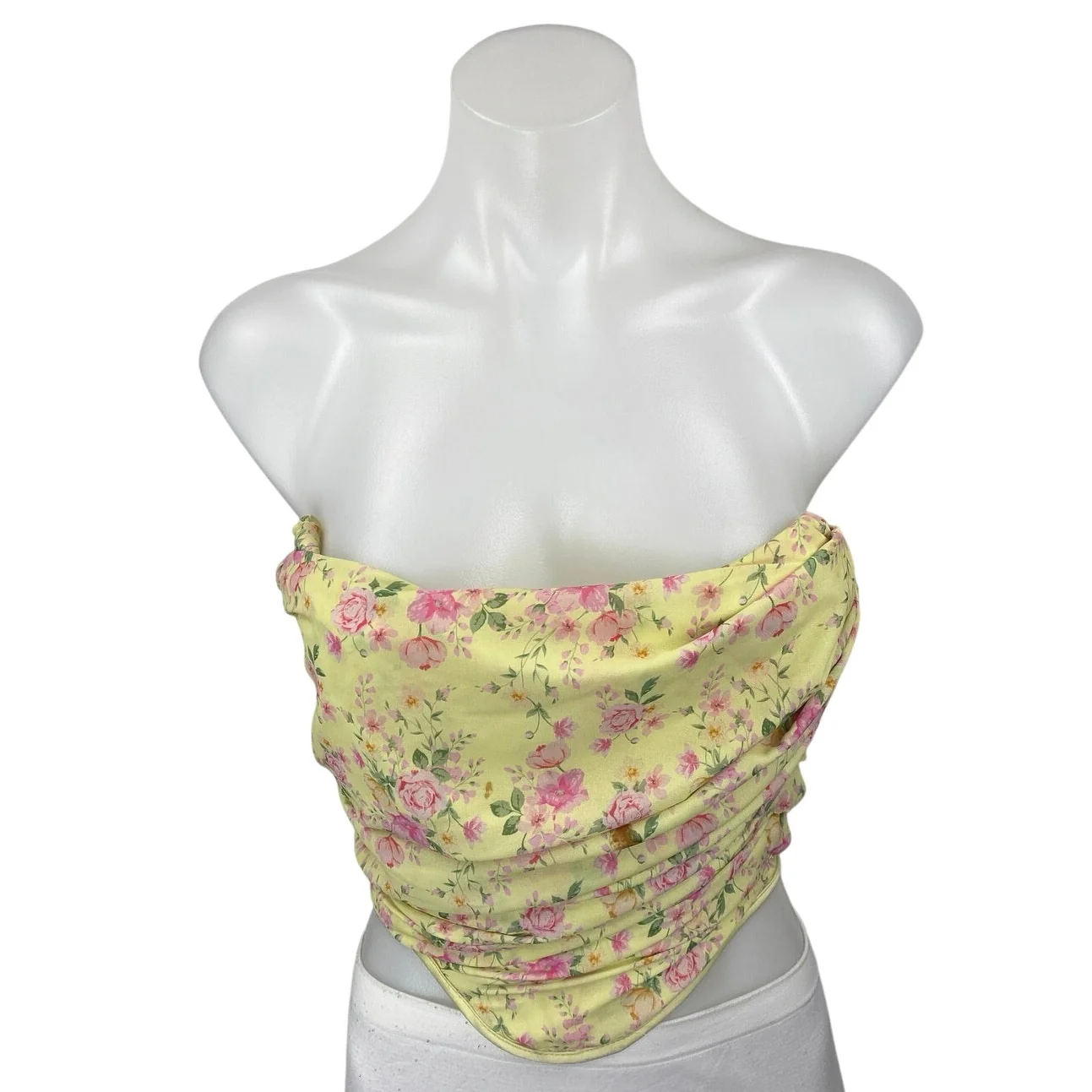 House of CB Vivienne Yellow Floral Strapless Drape Corset Bustier Crop Top XS