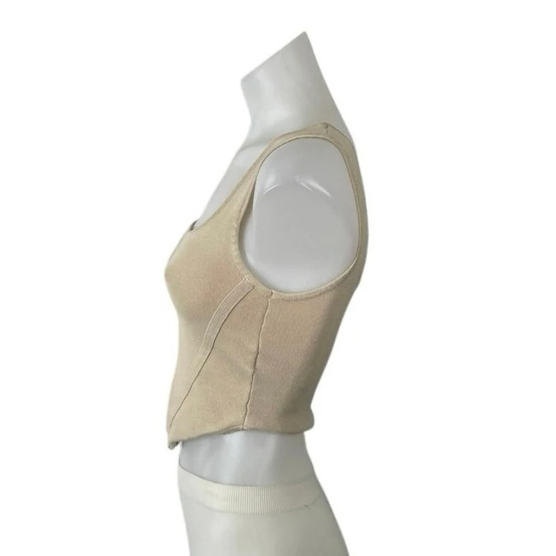 House of Harlow 1960 Beige Knit Sleeveless Square Neck Crop Corset Tank Top XS - Image 3