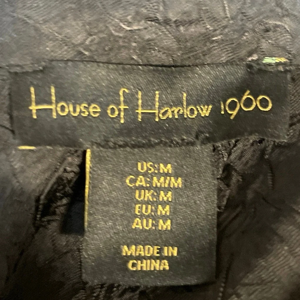 House of Harlow 1960 Black Textured Button Down Long Sleeve Cropped Shirt Top M - Image 4
