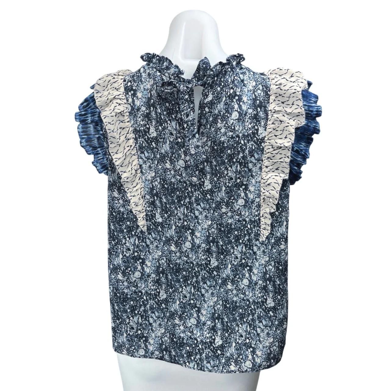 House Of Harlow 1960 Haru Blue Printed Ruffle Flutter Sleeve Blouse Top Size S - Image 2