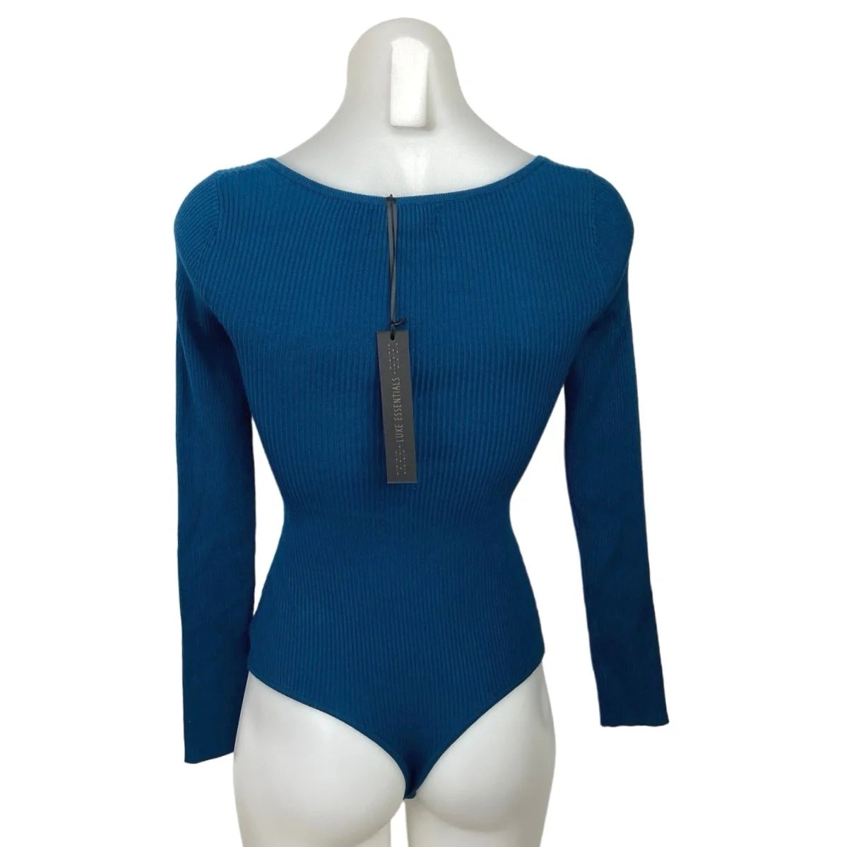 House of Harlow 1960 NWT Ribbed Knit Diamond Neck Long Sleeve Bodysuit Top Sz XS - Image 2