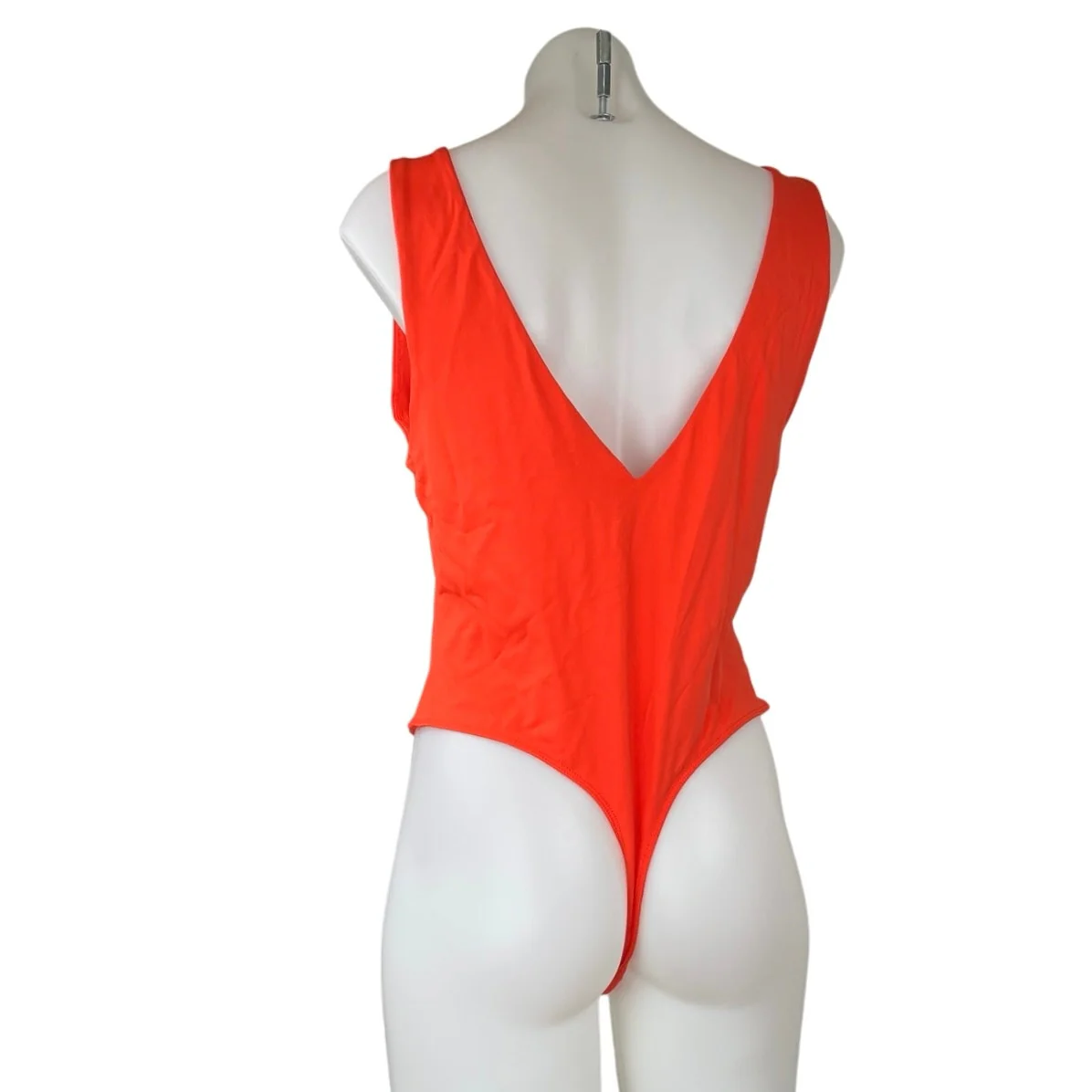 House of Harlow 1960 Red Orange Ribbed Sleeveless V-neck Thong Bodysuit Top XL - Image 2