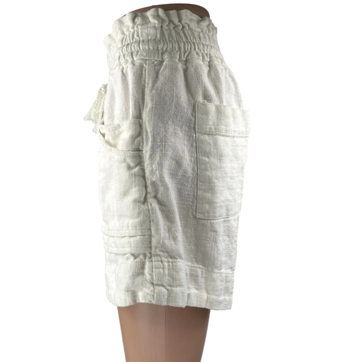 House of Harlow 1960 White Linen Drawstring High Rise Paperbag Shorts Size S - Image 2