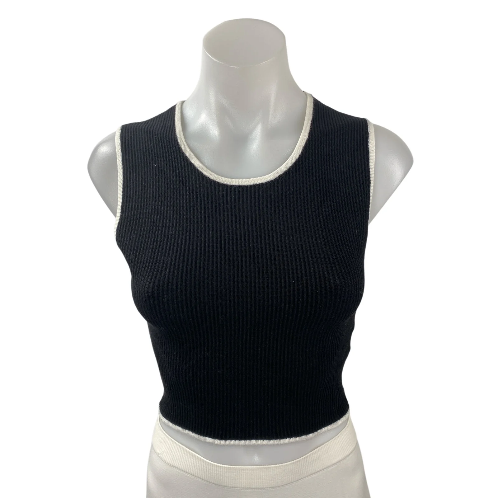 House of Harlow 1960 Women's Black Sleeveless Ribbed Knit Tank Crop Top Size S