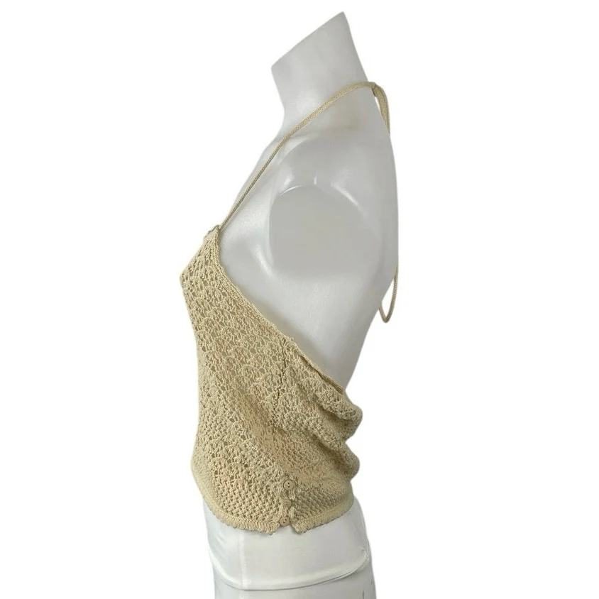 House of Harlow 1960 Womens Cream Crochet Halter Sleeveless Crop Cami Tank Top S - Image 2