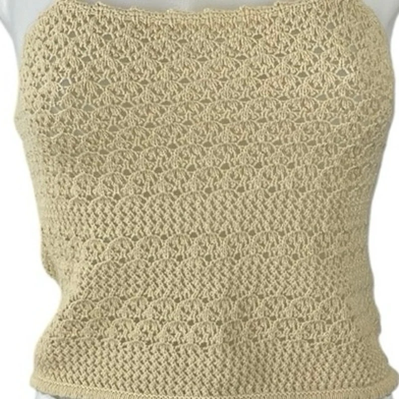 House of Harlow 1960 Womens Cream Crochet Halter Sleeveless Crop Cami Tank Top S - Image 4