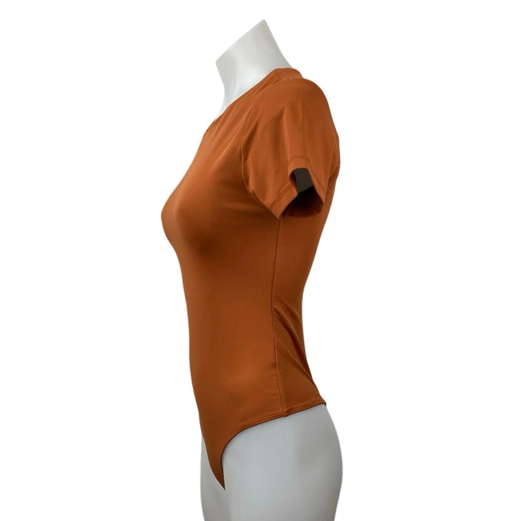 House of Harlow 1960 Women's Rust Orange Crew Neck Short Sleeve Bodysuit Top S - Image 2