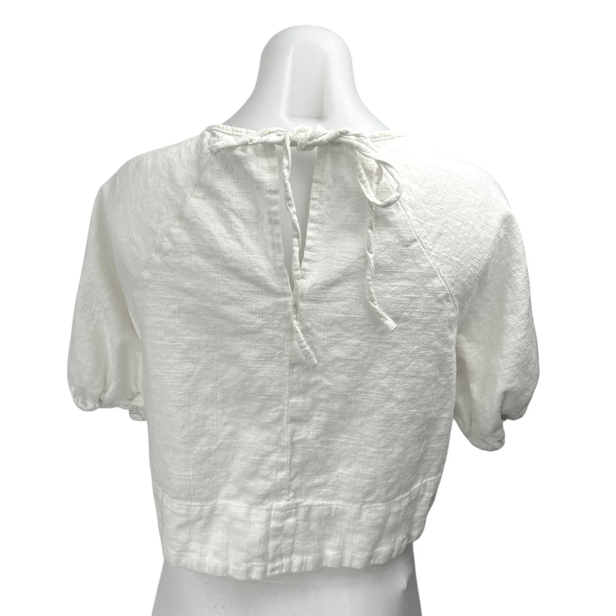 House Of Harlow 1960 Women's White Linen Short Puff Sleeve Crop Blouse Top Sz S - Image 2