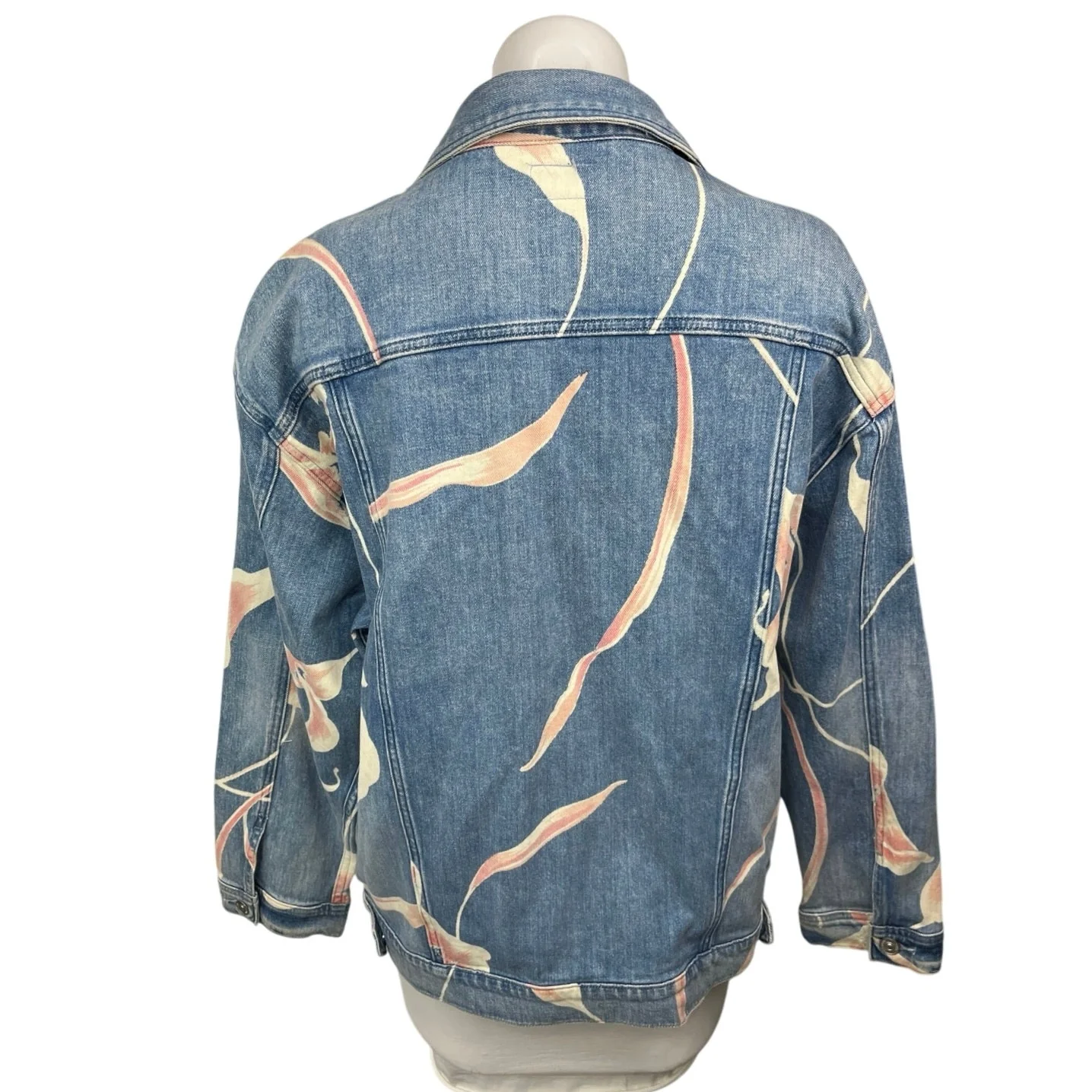 Hudson Women's Blue Floral Medium Wash Button Down Denim Jean Jacket Size M - Image 2