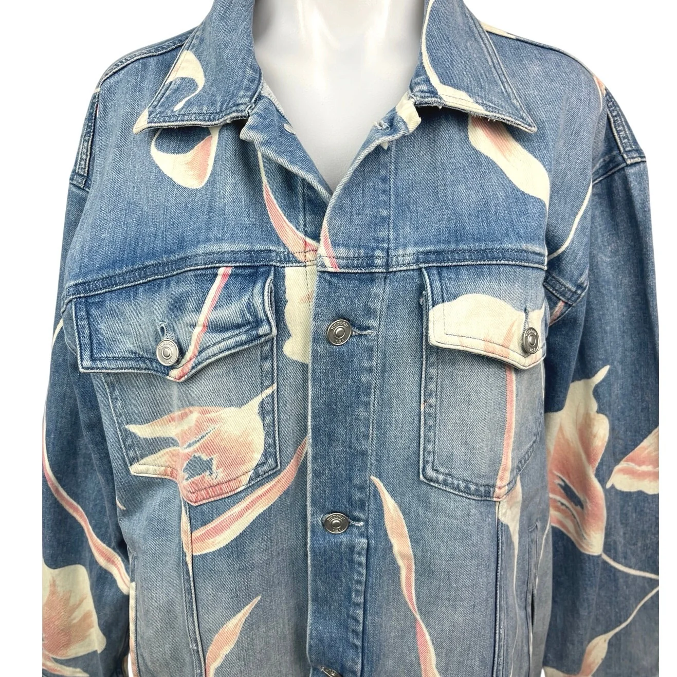 Hudson Women's Blue Floral Medium Wash Button Down Denim Jean Jacket Size M - Image 3