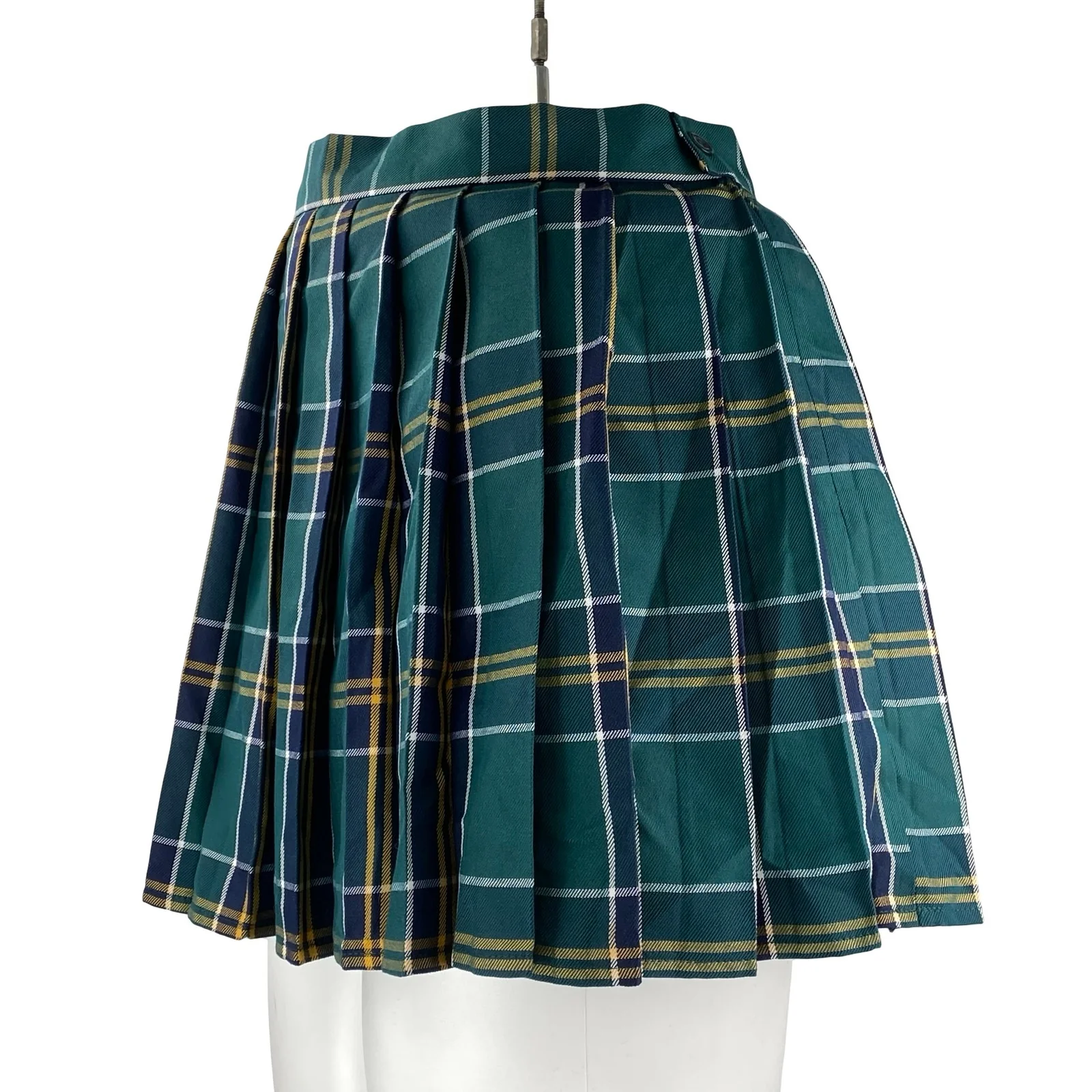 Hug Sunshine Green Plaid Flannel Tartan Pleated High Waist Mini Skirt Size 3XL - Image 2
