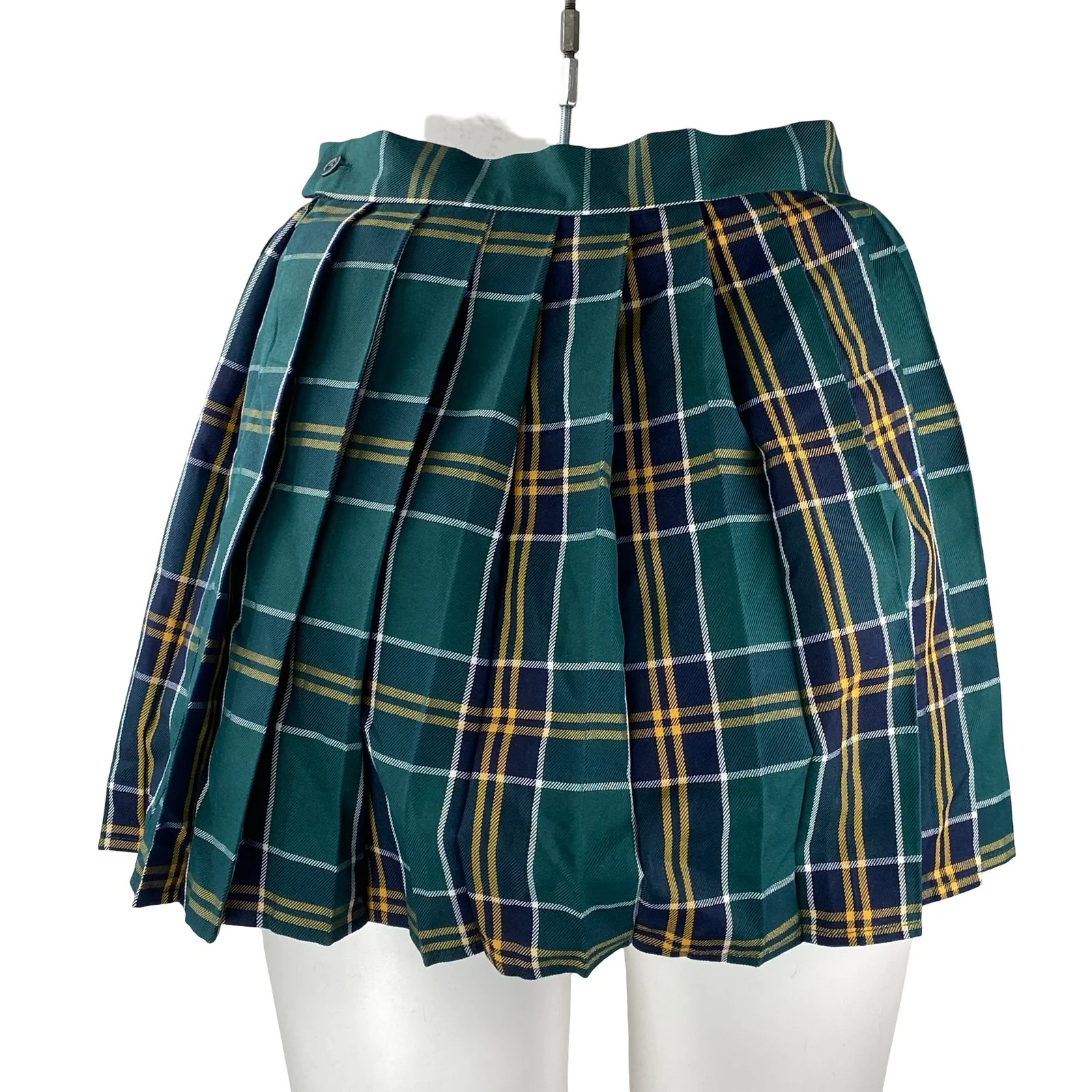 Hug Sunshine Green Plaid Flannel Tartan Pleated High Waist Mini Skirt Size 3XL - Image 4