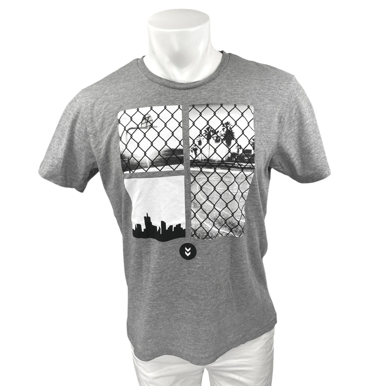 Hummel Men's Gray Crewneck Short Sleeve Casual Graphic Tee T shirt Top Size M