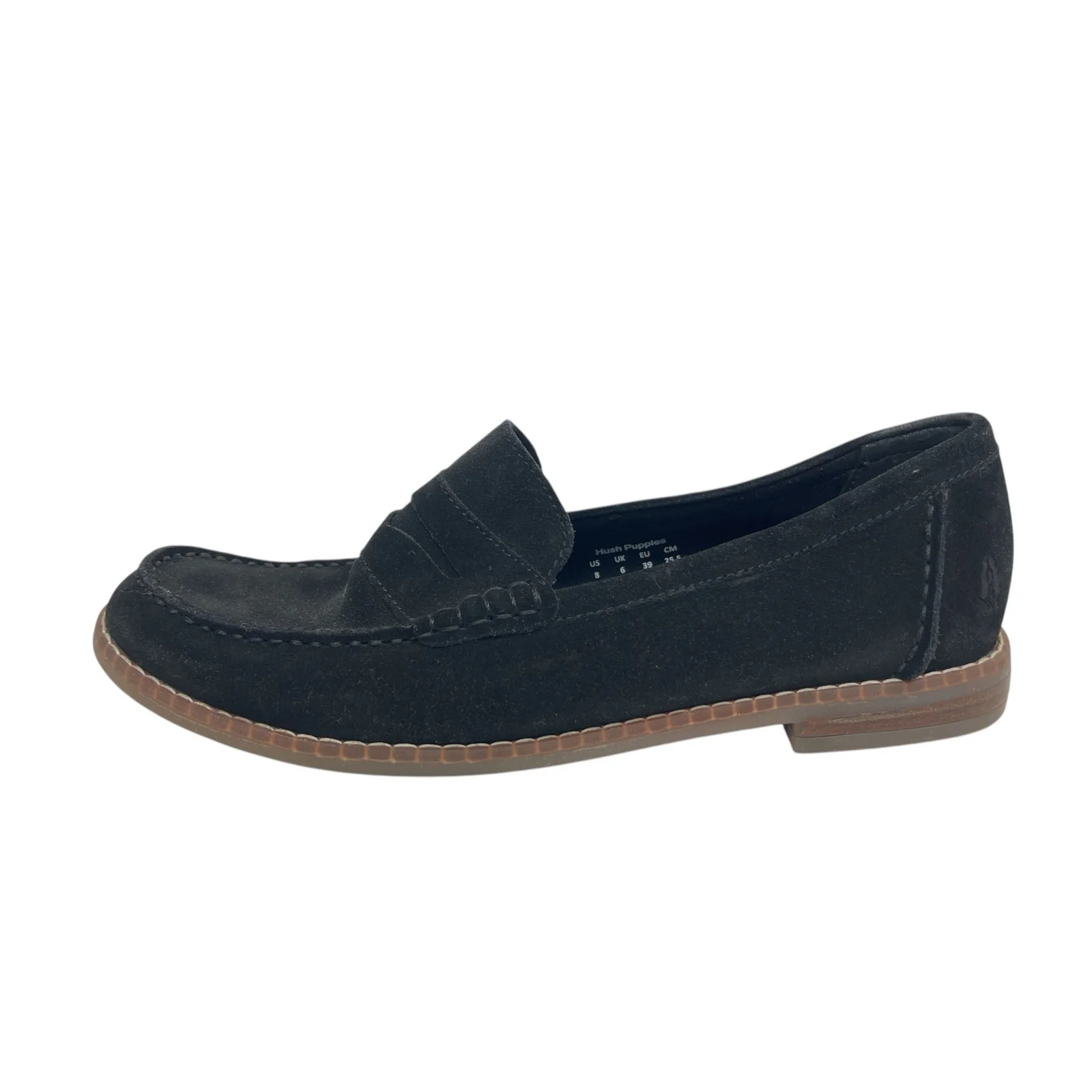 Hush Puppies Lucy Black Suede Almond Toe Slip On Penny Loafers Flats Size 8