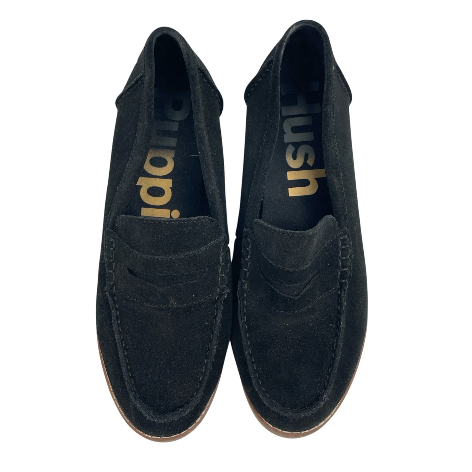 Hush Puppies Lucy Black Suede Almond Toe Slip On Penny Loafers Flats Size 8 - Image 2
