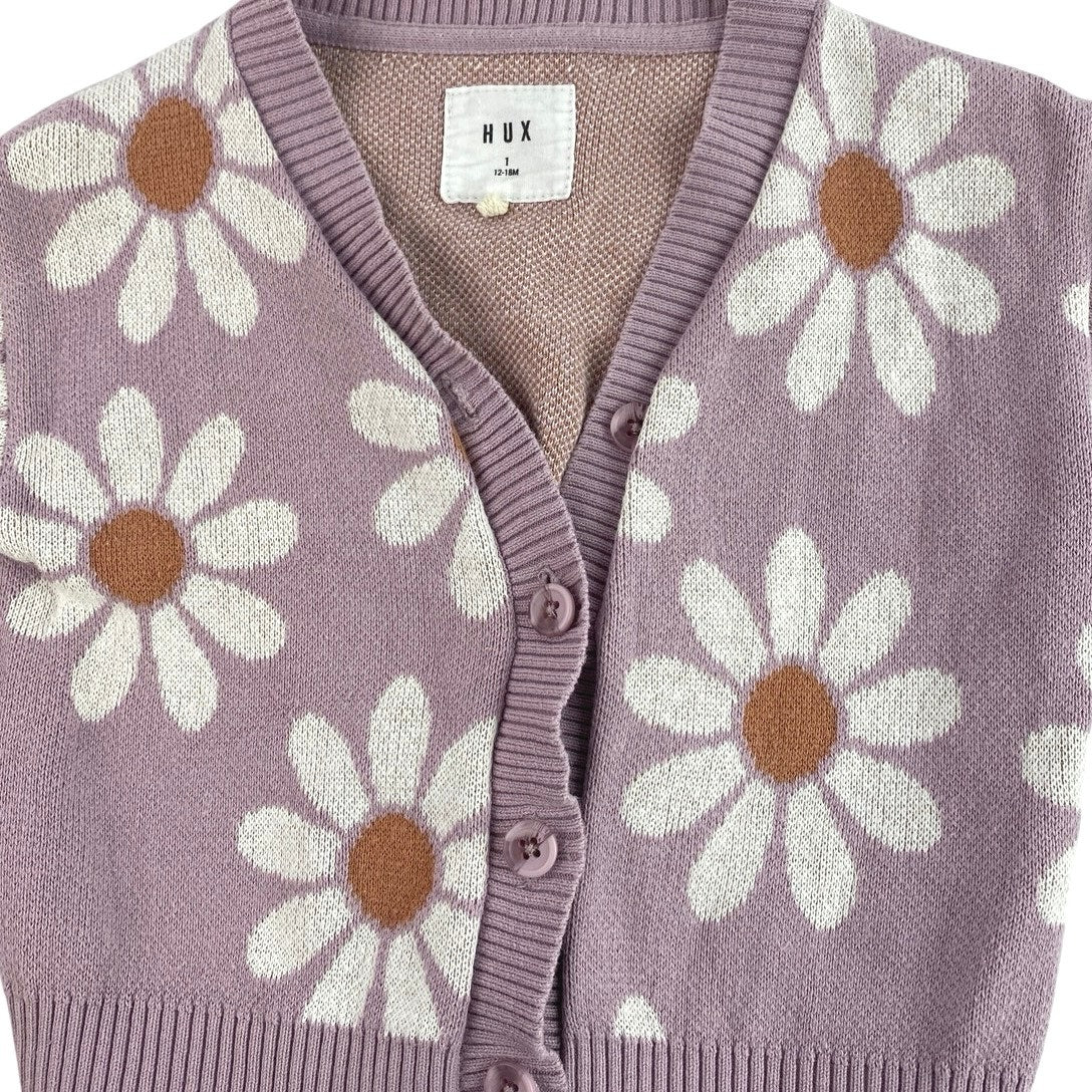 HUX Baby Girls Toddler Purple Daisy Floral Button Up Cardigan Sweater 12-18M - Image 3