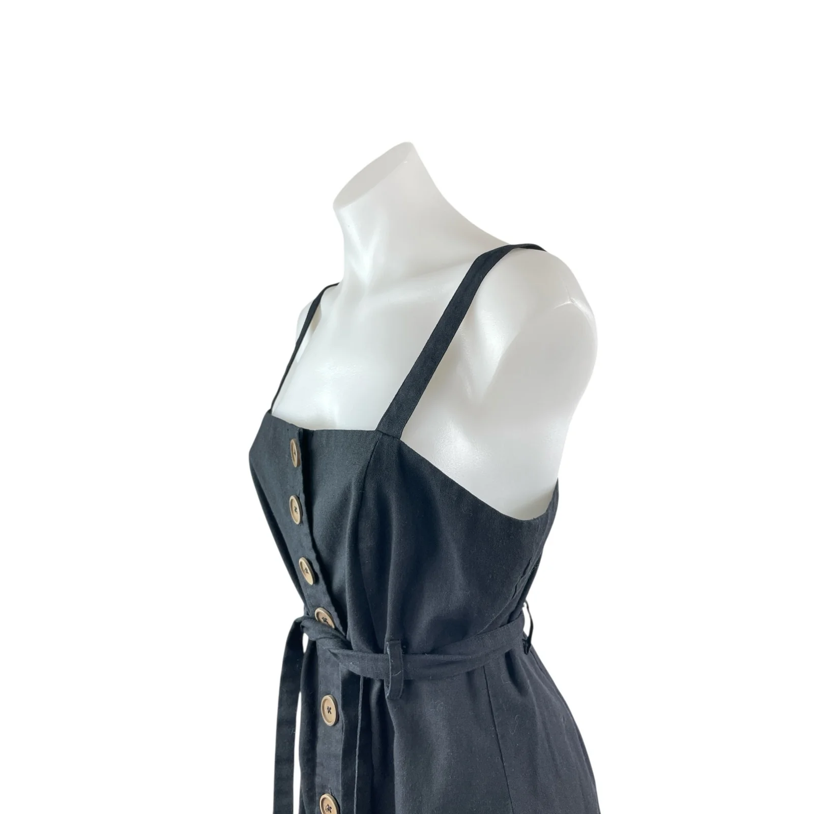 Hyfve Womens Black Linen Sleeveless Button Down Tie Waist A Line Midi Dress Sz M - Image 2