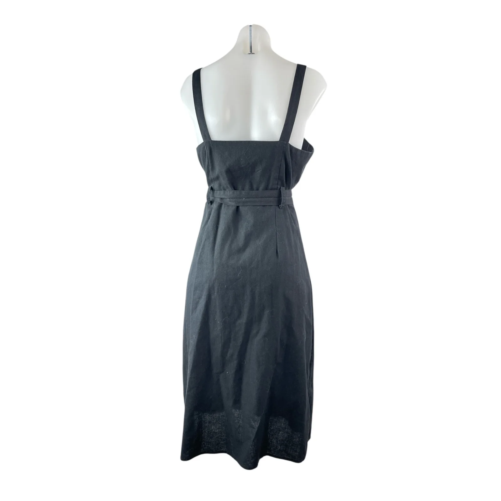 Hyfve Womens Black Linen Sleeveless Button Down Tie Waist A Line Midi Dress Sz M - Image 4