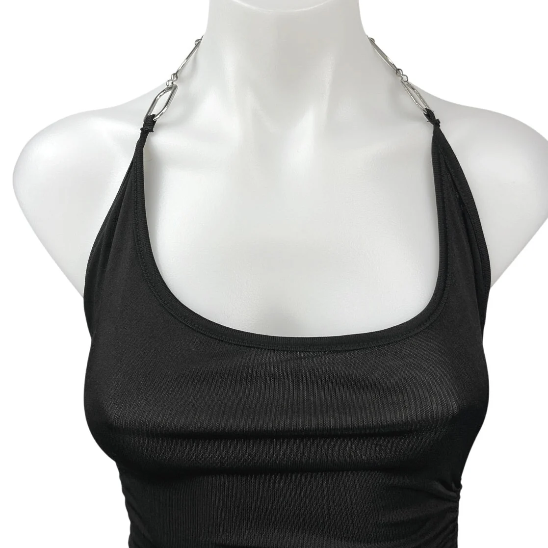 I.AM.GIA Black Halter Tie Scoop Neck Chain Asymmetric Mini Bodycon Dress Size M - Image 3