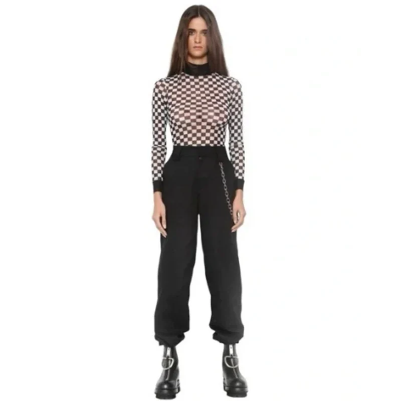 I.AM.GIA Nightrider Black White Checkered Mock Long Sleeve Bodysuit Top Size L - Image 3