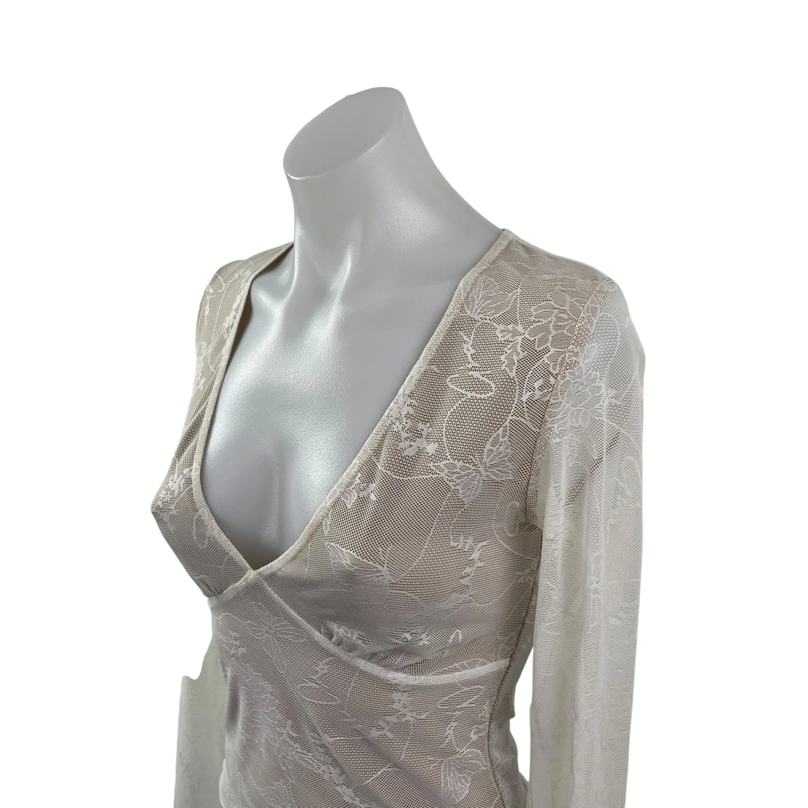 I.AM.GIA Yvette Womens Sheer Mesh Floral Lace V Neck Long Sleeve Blouse Top Sz S - Image 2