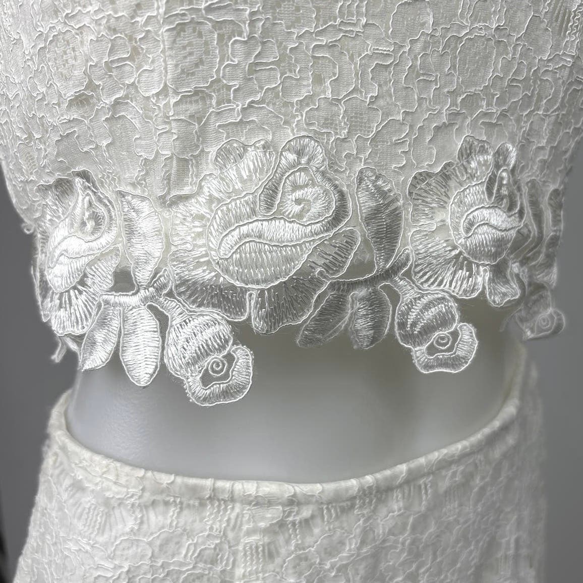 I.N. San Francisco White Cotton Lace Sleeveless Crop Top Mini Skirt Set Size S - Image 4