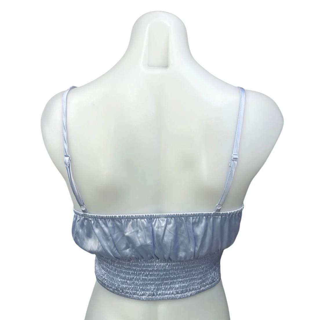 Idem Ditto Blue Silk Satin Sleeveless Smocked Ruched Cami Crop Top Size S - Image 2