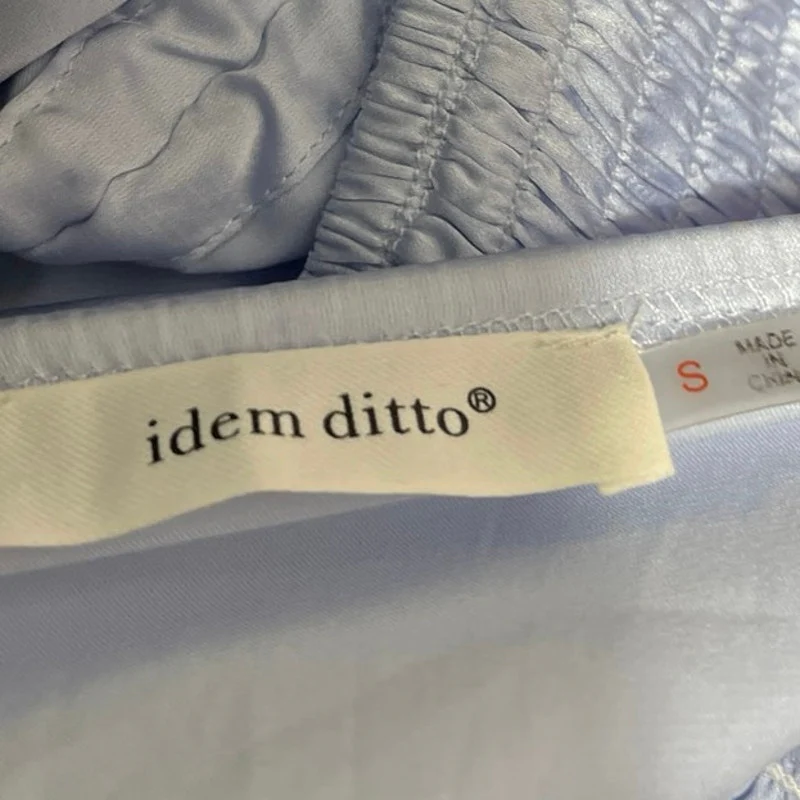 Idem Ditto Blue Silk Satin Sleeveless Smocked Ruched Cami Crop Top Size S - Image 3