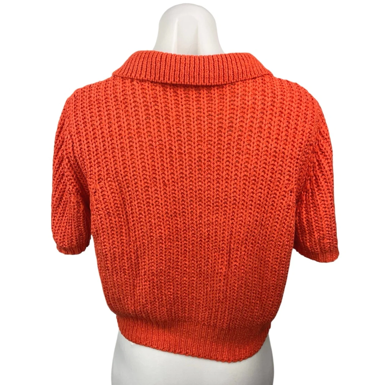 ILLA ILLA Women's Orange Chunky Knit Button collar Crop Polo Sweater Top Size S - Image 2