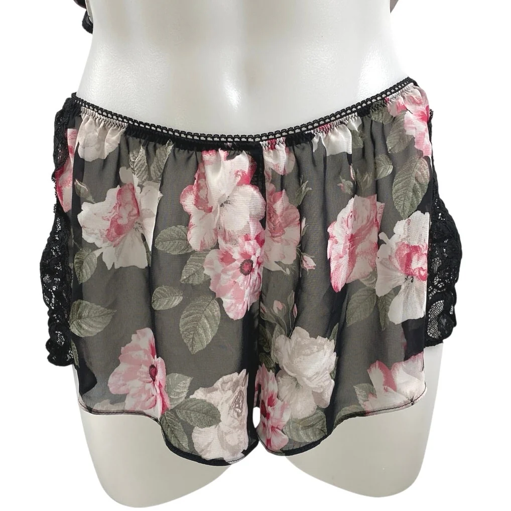 In Bloom by Jonquil Black Floral Lace Sheer Sleeveless Cami Sleepwear Chemise S - Image 4