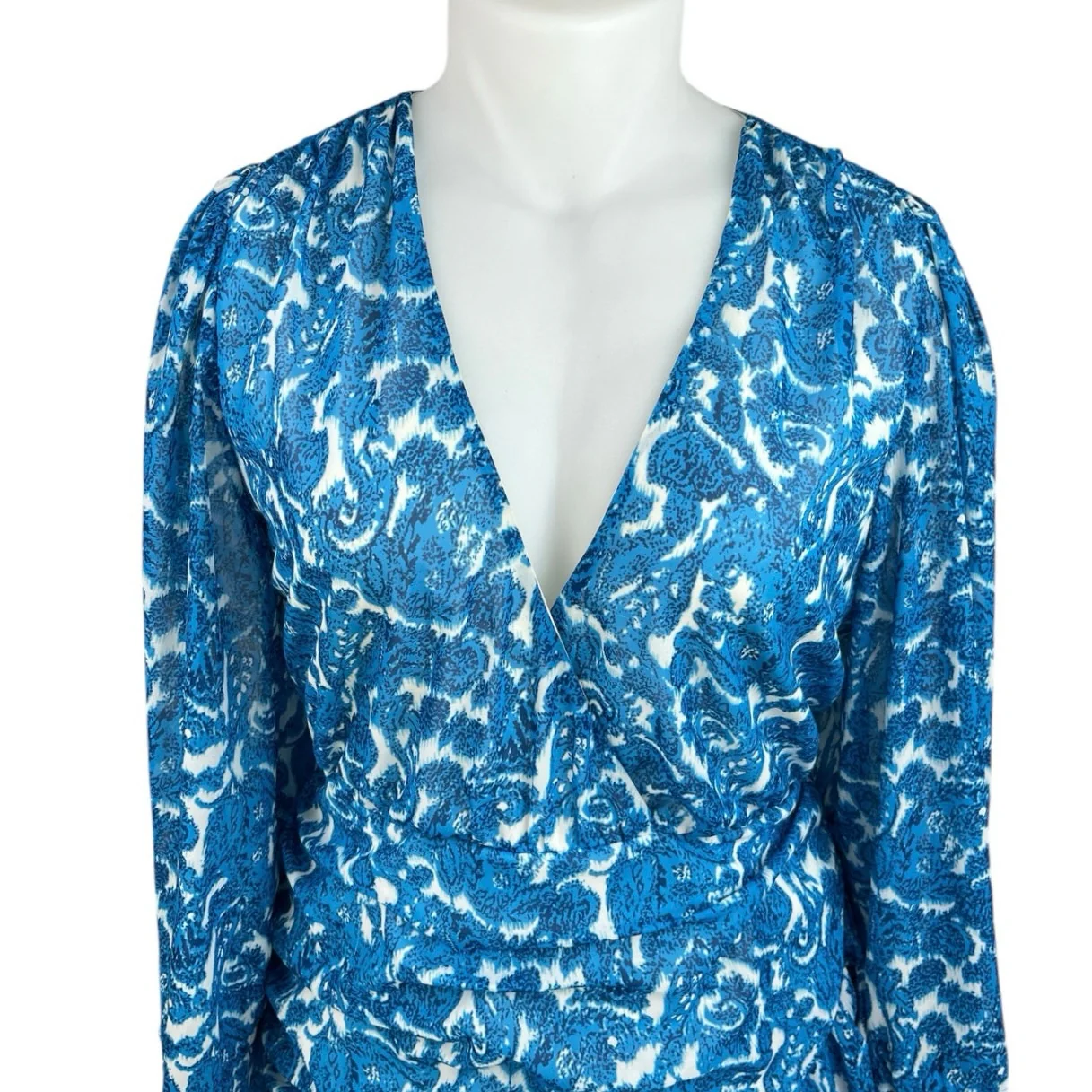 In The Style Blue Paisley Long Sleeve Ruffle Tiered Mini Fit & Flare Dress Sz 20 - Image 3