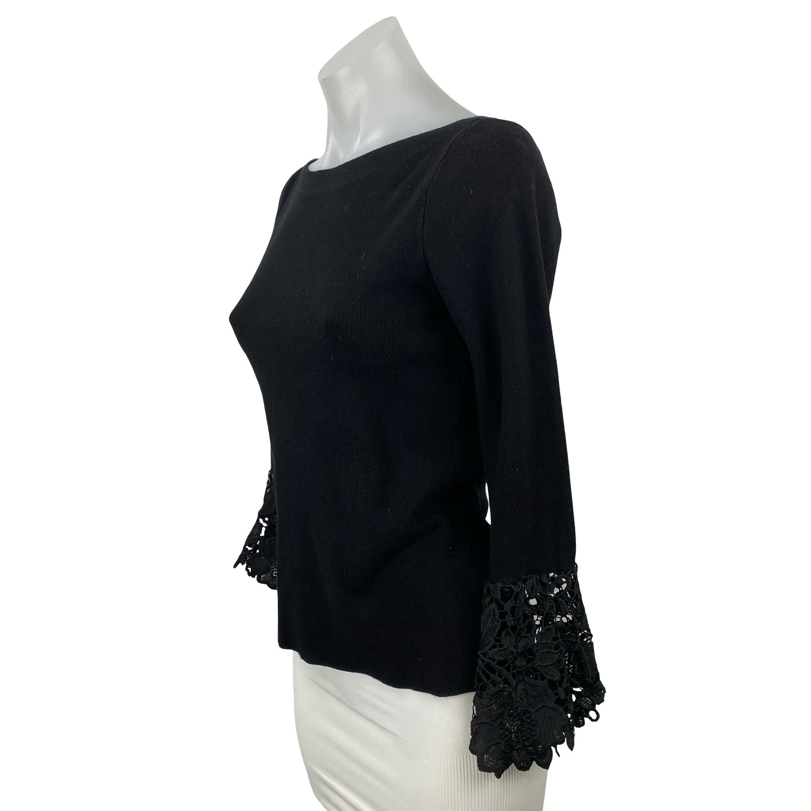 INC International Concepts Black Long Bell Sleeve Floral Lace Blouse Top Size XS - Image 2