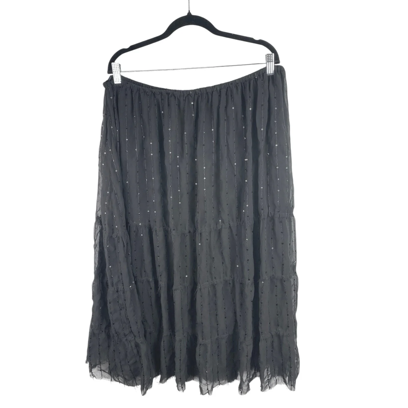 INC International Concepts Black Pleated Sequin Beaded Midi A-Line Skirt Size 2X - Image 3