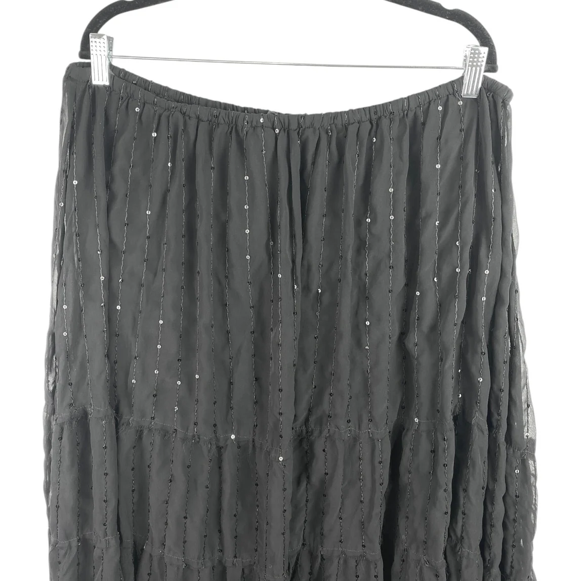 INC International Concepts Black Pleated Sequin Beaded Midi A-Line Skirt Size 2X - Image 4