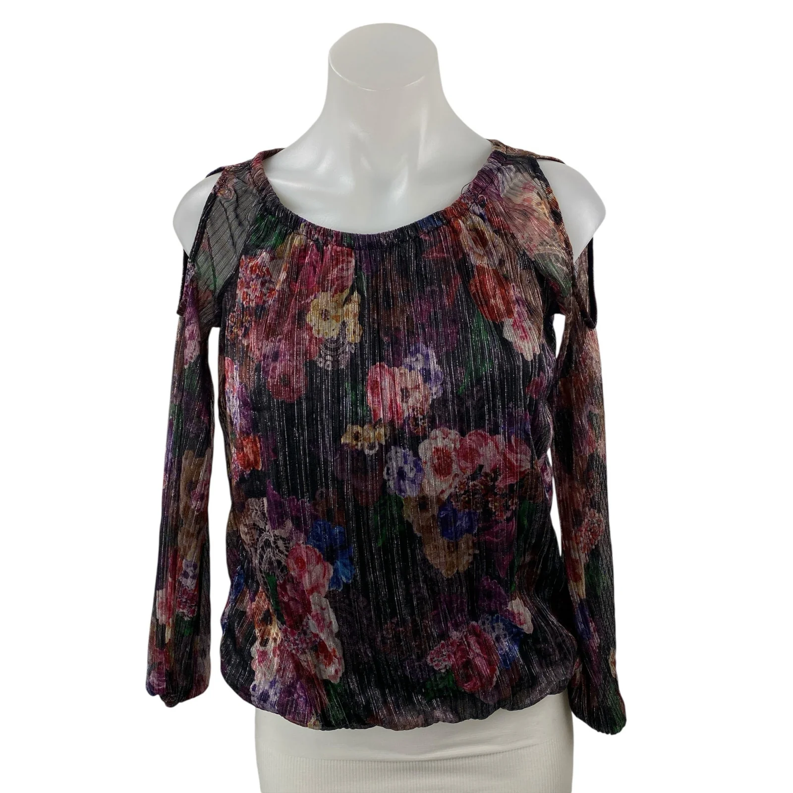 INC International Concepts Multicolor Floral Cold Shoulder Peasant Blouse Top XS
