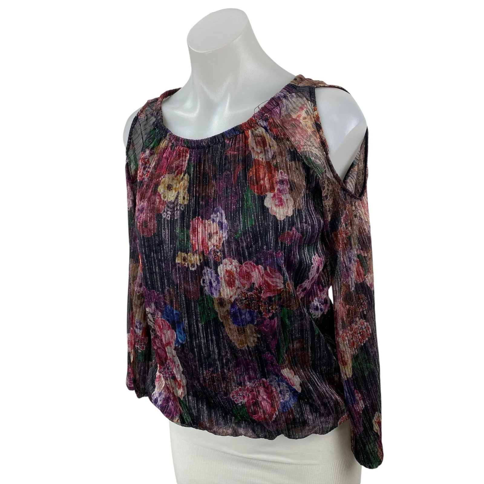 INC International Concepts Multicolor Floral Cold Shoulder Peasant Blouse Top XS - Image 2