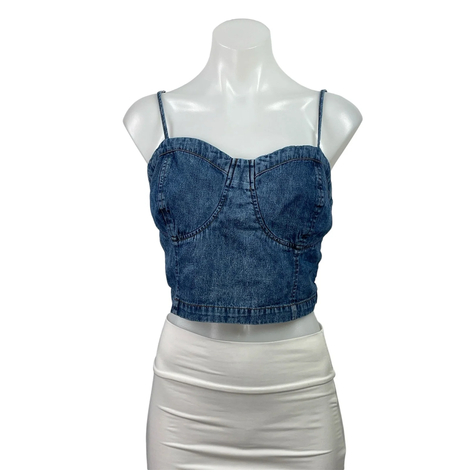 Indigo Rising Sleeveless Cami Camisole Smocked Crop Denim Bustier Tank Top XL