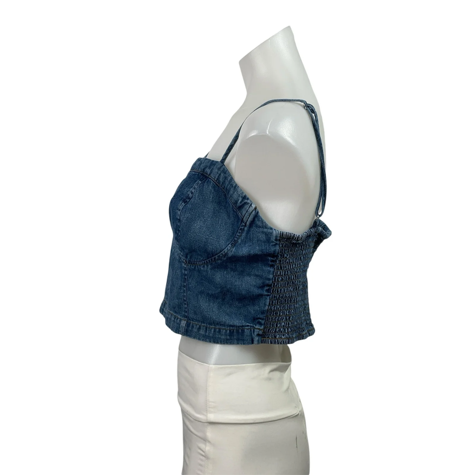 Indigo Rising Sleeveless Cami Camisole Smocked Crop Denim Bustier Tank Top XL - Image 2