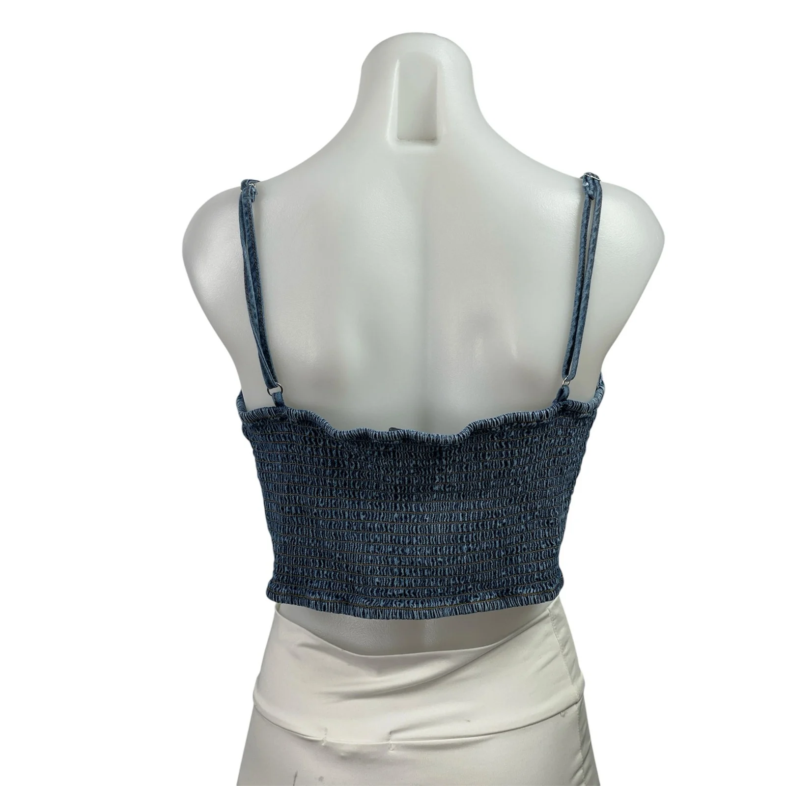 Indigo Rising Sleeveless Cami Camisole Smocked Crop Denim Bustier Tank Top XL - Image 3