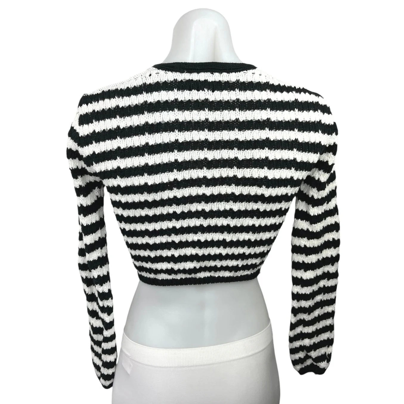Industry Black White 100% Cotton Striped Button Down Cropped Cardigan Sweater XS - Image 2