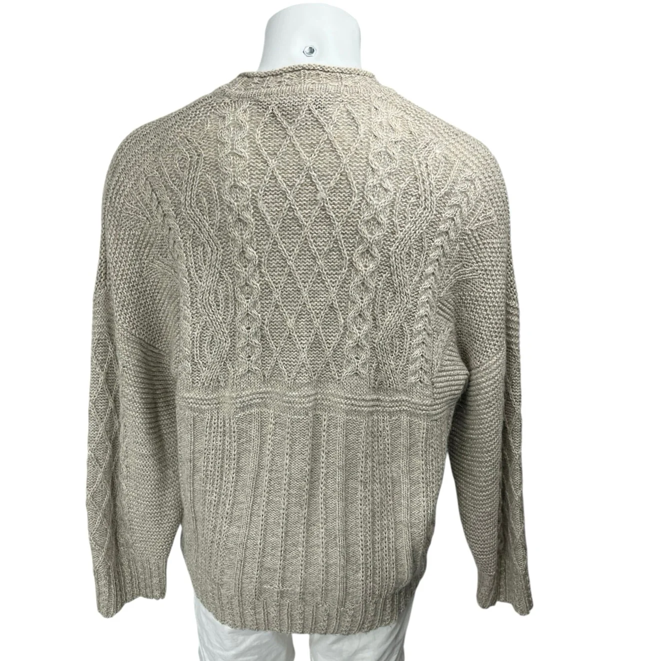 Inis Meain Men's Gray Ribbed Cable Knit Alpaca Long Sleeve Sweater Top Size M - Image 2