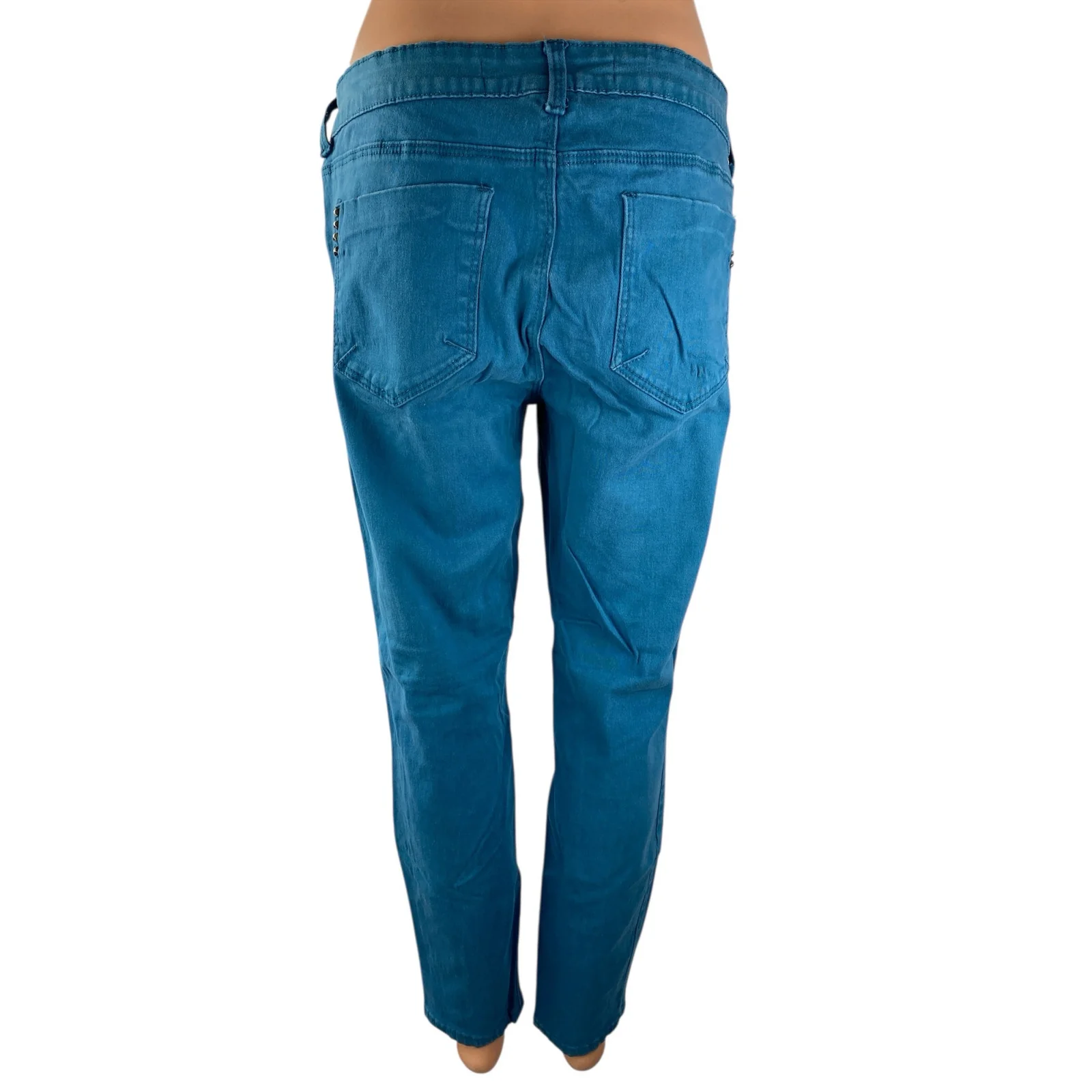 Ink Women's Teal Blue Mid Rise Straight Skinny Ankle Denim Jeans Pants Size 13 - Image 2
